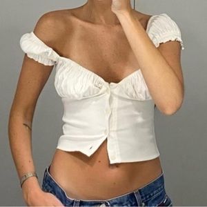 With Jéan Louie Puff Sleeve Button Up Bustier Top White Size XS